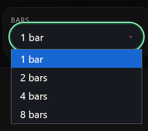 Bars dropdown set to 1 bar