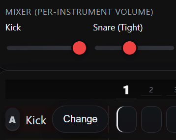 Instrument picker open with controls